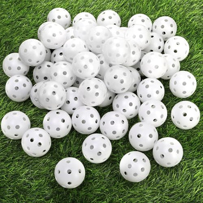 100 Pack Practice Golf Balls, Plastic Golf Training Balls 41mm Hollow Airflow Golf Balls for Driving Range, Swing Practice, Indoor Outdoor Use, White