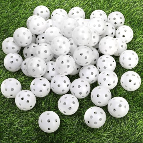 100 Pack Practice Golf Balls, Plastic Golf Training Balls 41mm Hollow Airflow Golf Balls for Driving Range, Swing Practice, Indoor Outdoor Use, White