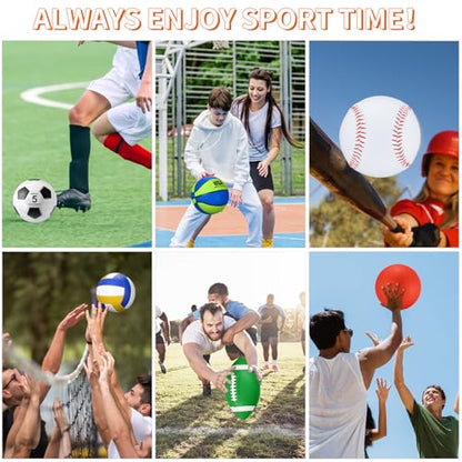 Leyndo 18 Pcs Sport Balls Bulk Set Basketball Football Volleyball Soccer Playground Baseball with Sport Equipment Bag Pump for Adults Gifts Outdoor Indoor