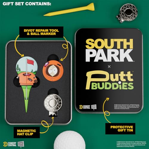 South Park Dead Kenny Golf Divot Tool and Ball Marker – Magnetic Collectible Golf Gift Set with Hat Clip & Tin for Golfers