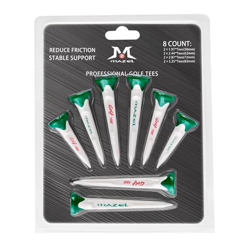 MAZEL Plastic Golf Tees 8 Pack｜Excellent Durability and Stability Plastic Tees with 5 Prongs,Reduces Friction & Side Spin - color: Deep Green