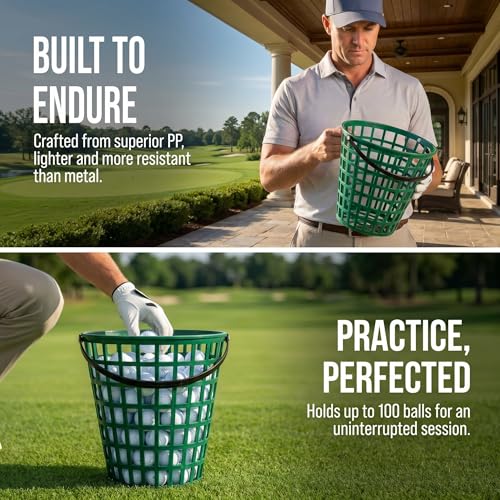 Heavy Duty Golf Ball Field Basket, Golf Tennis Ball Container with Handle Ball Holder Contain Storage Basket Transport Basket Stadium Accessories - Contains, Holds 100 Balls