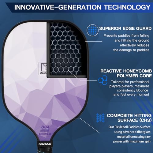 YC DGYCASI Pickleball Paddles Set of 2, 2026 USAPA Approved Pickleball Set, Fiberglass Lightweight Pickle Ball Rackets 2 Pack, 2 Outdoor Pickleball, 2 Indoor Pickleball Balls, 1 Pickleball Bag - color: Purple