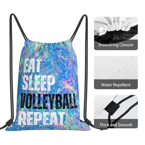 Eat Sleep Volleyball Repeat Drawstring Backpack Gym String Bag Sports Drawstring Sackpack For Women Men