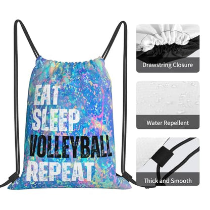 Eat Sleep Volleyball Repeat Drawstring Backpack Gym String Bag Sports Drawstring Sackpack For Women Men