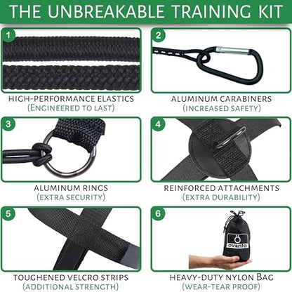 OVANTO Volleyball Training Equipment Aid – Adjustable Practice Hitting Rebounder with Ultra-Stretch Neoprene, Exclusive Elastic Cords & Premium Content, Improve Power, Speed & Technique at All Levels