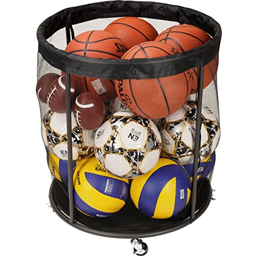 Kingarage Ball Storage Cart, Ball Storage Bin for Balls, 48 Gals Mesh Ball Holder, Basketball Rack with Wheels, Outdoor, Indoor