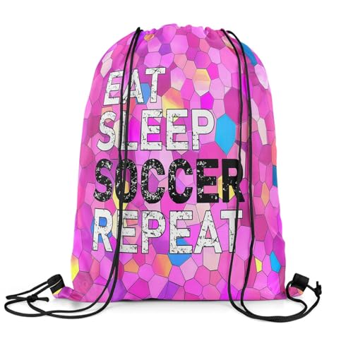 Castle Fairy Eat Sleep Soccer Repeat Drawstring Backpack Diamond Sackpack for Beach Swimming Pool Colorful Tie Dye Draw String Bags Waterproof Sports Gym - color: Pink 4