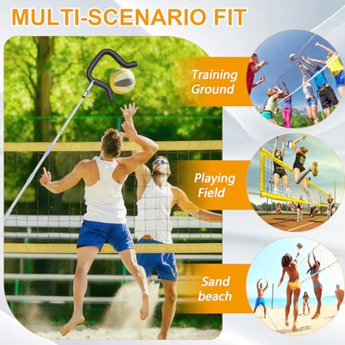 Volleyball Spike Trainer, Telescopic 63"-77" Height w/ Question Mark Hook - Durable Light Hitting Trainer for Serving, Spiking & Jump Training - Real Ball Feel, Ideal for Beginners to Pros (No Ball)