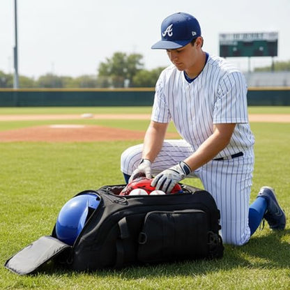 Rolling Baseball Bag with Wheels, Softball Catchers Gear Bags for 4 Bats, Portable Baseball Catcher Bag with Shoe Compartment, Holds All Softball Baseball Equipment - color: Black
