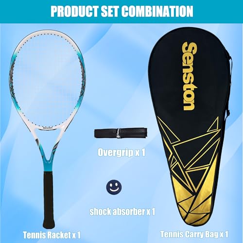 Senston 27 inch Tennis Racket for Adults 1 Pack Tennis Racket Set Tennis Overgrip, Vibration Damper - color: blue