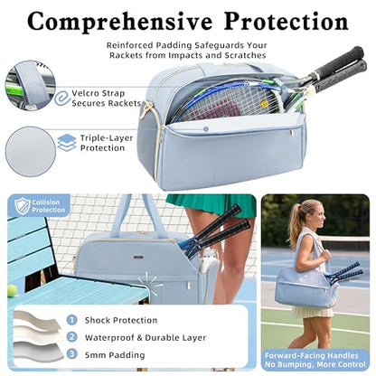 Tennis Bag for Women with Shoe Compartment, Large Tennis Racket Bag Fits 2 Racquets, Pickleball Gym Sports Tote with Shoulder Strap & Water Bottle Pocket - color: Blue