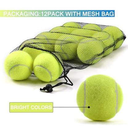INSUM Bulk Tennis Balls for Beginner – 12 Pack High Elasticity Practice Tennis Balls with Mesh Bag, Suit for Pet Dog Training, Fetching - color: Yellow-N