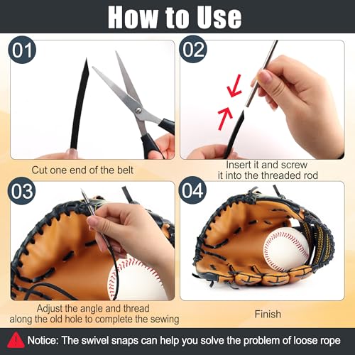 Anglekai 21PCS Baseball Glove Lace Needles Kit, Softball Glove Repair Lace Kit with 8PCS Needles/ 78 in Leather Strip/ 10 Locks/Bag (Black)