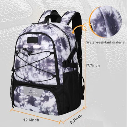 Goloni Soccer Backpack,Basketball Backpack with Ball Compartment & Shoe Compartment,Backpack for Basketball,Soccer - color: Grey White Tie Dye