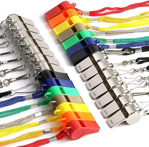 SANNIX 28 Pack Whistle, Coach Whistle with Lanyard Sports Whistles Loud Crisp Sound Whistle for Coaches Referees Training Gyms Emergency - color: Multicolored-28pcs