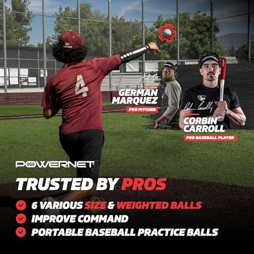 PowerNet MaxControl Baseballs, 6 Various Size & Weighted Balls, Pitch Trainer to Improve Command, Training Equipment for Pitching & Throwing, Portable Baseball Practice Balls
