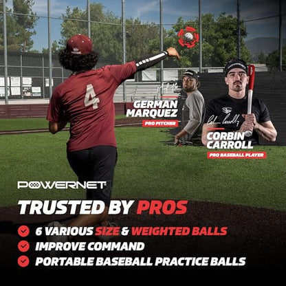 PowerNet MaxControl Baseballs, 6 Various Size & Weighted Balls, Pitch Trainer to Improve Command, Training Equipment for Pitching & Throwing, Portable Baseball Practice Balls