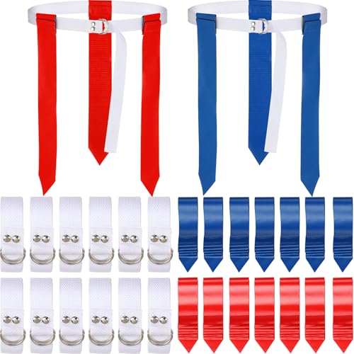 Macarrie 24 Player Flag Football Belts Set, Adjustable Football Training Equipment with 3 Flags Per Belt with 36 Red & 36 Blue Flags for Kids Youth Adults Flag Games Practice