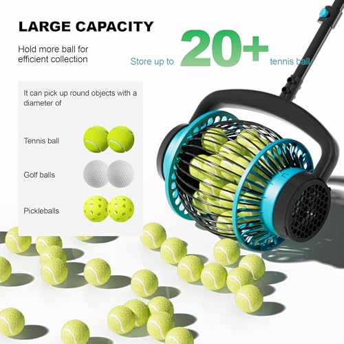Tennis Ball Collector Roller, No Bending Over Quick Rolling Picker. 2 Ways to get the Ball,Telescopic Tennis Ball Picker for 1.5"-3" Tennis/Golf/, Up to 20+ Tennis Balls