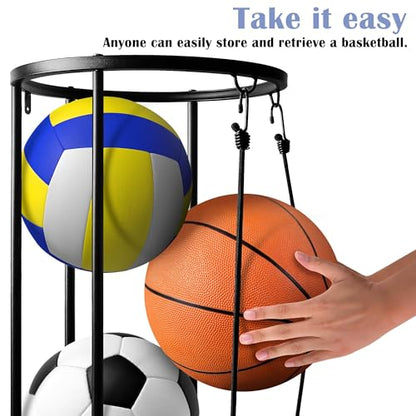 RunNico Columnar Vertical Ball Racks- 40x13.2 Inch Rolling Basketball Holder Wall Mount-Garage Sports Ball Storage for Indoor Rooms and Gyms