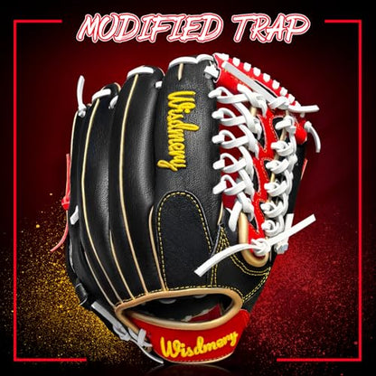 Full Grain Leather Baseball Softball Glove Adult Youth Infield Outfield - color: Red Black, size: 12.5 Inch