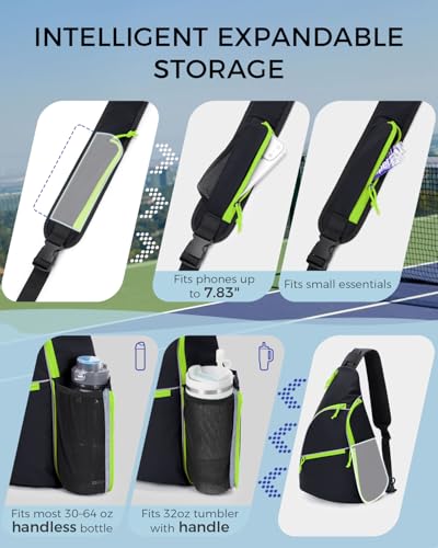 sportsnew Pickleball Bag for Men Women, Pickleball Sling Bag with Separate Paddle & Ball Compartment, Fence Hook, Phone Pocket for Quick Access, Waterproof Pickleball Backpack, Patent Pending - color: Black-Fluo