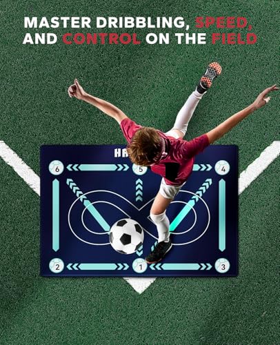 HAPBEAR Soccer Training Mat - 0.2" Thickened Professional Footwork & Ball Mastery Equipment - Anti-Slip Silent Football Practice Mat for Home & Gym - All Ages Speed Agility Trainer - color: Dark Blue