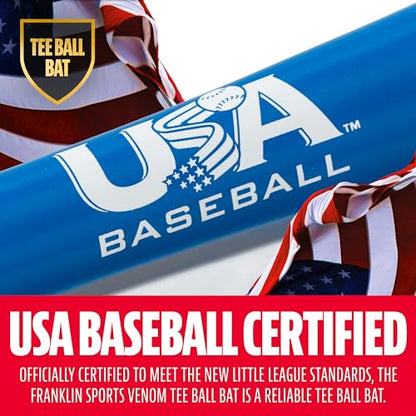 Franklin Sports Kids Teeball Bat - Venom + Barracuda Aluminum + Composite - USA Baseball Certified for Boys + Girls - Youth Metal Bat - Drop -10 to -13