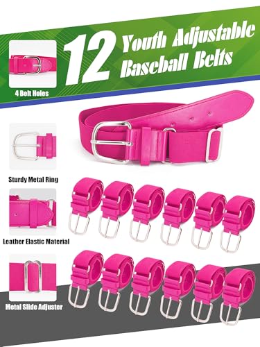 12 Pieces Baseball Belts Bulk Softball Belts Packs Leather Belt Adjustable Softball Belt Stretch Sports - color: Pink, size: Youth Size