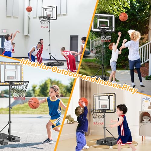 Kids Indoor Basketball Hoop with Scoreboard & Timer,Toddler Adjustable Height Basketball Goal Toy for Outdoor Backyard,Sports Game Play