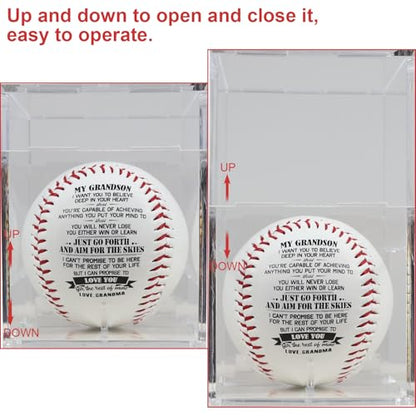SYNGUCK Baseball Gift for Grandson-Clear Acrylic Display Case-Heartfelt Grandparents to Grandson Baseball with Inspirational Message - Perfect Birthday, Graduation Gift - style: Grandma to grandson