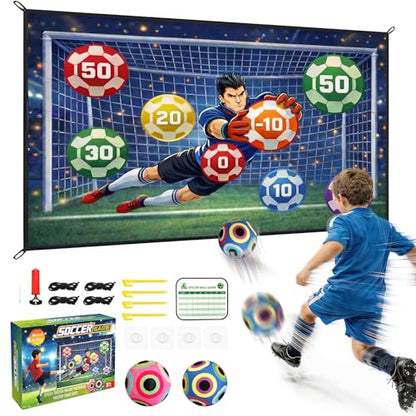 Soccer Ball Game Mat Set for Kids, Sticky Soccer Target Game with 59 x 39 in Flannel Mat, Scoreboard and 2 Balls, Indoor Outdoor Soccer Toys for Ages 3–8 (Medium)