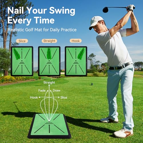 Golf Hitting Mat - 16"x12" Golf Practice Mat Golf Turf Mat, Swing Path Feedback System, Non-Slip Rubber Base, Practice/Training Gifts | Indoor/Outdoor Use Golf Gift for All Skill Levels