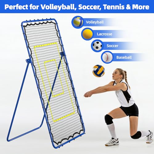 7x4 FT Volleyball Rebounder Net – Adjustable Solo Training Equipment for Backyard, Beach & Outdoor, Heavy-Duty 45-Layer Net with 5 Angles, 4 Ground Stakes & Accuracy Target Belt