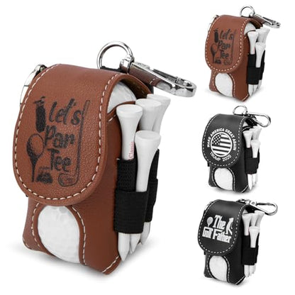 Golf Ball Bag Pouch with Golf Tee Holder Leather Golf Ball Pouch with Belt Clip Golf Ball Bag for Men and Women Storage Gift