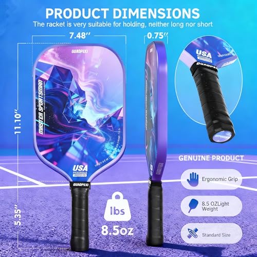Pickleball Paddles Set 2 Pack USAPA Approved Fiberglass Pickleball Paddles with Honeycomb Core Includes 4 Pickle Balls Carry Bag & Gift Box