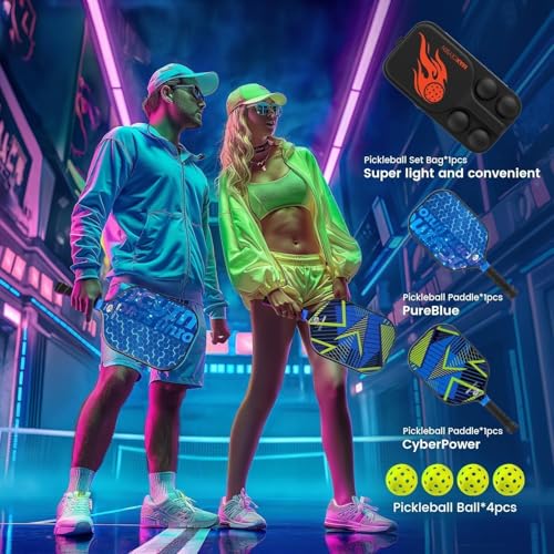 Pickleball Paddles T700 Carbon Fiber Surface Paddle USAPA Approved 16MM High Performance Lightweight Racket with Wide Face Long Grip for Men Women Beginner Starters Partners Couples - color: Set of 2-Blue+Green