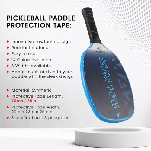 PICKLETECH Pickleball Paddle Protection Tape - Paddle Head Edge Guard - Racket Edge Protection Tape -Fit Perfectly Curved Edge -No Wrinkling - color: Blue, size: Width 20mm