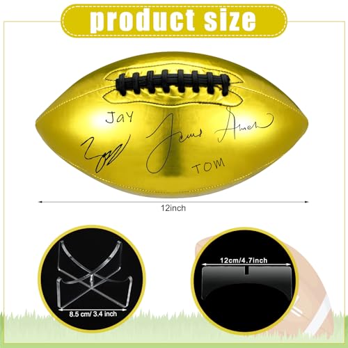 Liliful 2 Pcs Autograph Football Basketball Blank Official Size with 2 Stand 2 Signature Pen 1 Pump for Fantasy Trophy Anniversary Birthday Graduation - size: Size 9, style: Gold Football