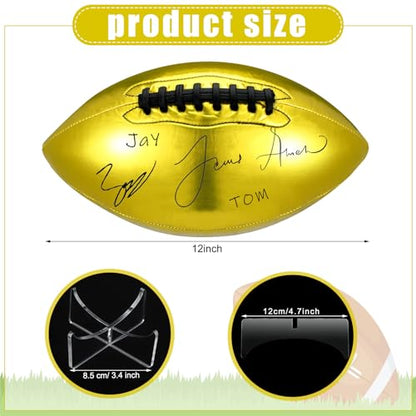 Liliful 2 Pcs Autograph Football Basketball Blank Official Size with 2 Stand 2 Signature Pen 1 Pump for Fantasy Trophy Anniversary Birthday Graduation - size: Size 9, style: Gold Football