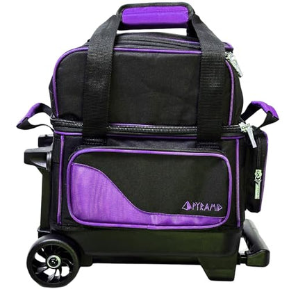 Pyramid Path Pro Deluxe Single Roller Bowling Bag With Separate Shoe Compartment (Up To US Mens Size 11), 2 Large Accessory Pockets, Padded Foam Ball Insert, Lifting Handles and Locking Square Handle - color: Pro Black/Purple