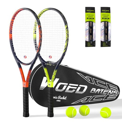 Pro Tennis Racket for Adults, 2 Player 27 inch Speed Tennis Racquet Acceptable for Beginner and Professional with 3 Tennis Balls, 2 Vibration Dampes, 2 Overgrips, Tennis Bag - color: Yellow & Orange