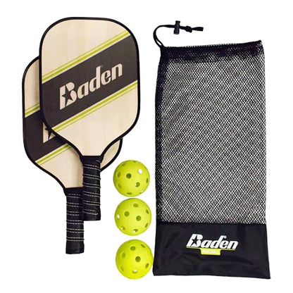 Baden Pickleball Starter Set | Includes 2 Wood Paddles, 3 Pickleballs, and Mesh Carry Bag | Ideal for Beginners and Casual Play