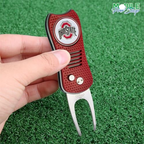 Switchblade Divot Repair Tool with Logo Printed Removable Magnetic Ball Marker-Best Divot Fixer - style: Ohio State Buckeyes