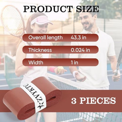 Tennis Racket Grip Tape, Ultra Thin Tacky Tennis Overgrip for Sweat Absorption & Control – Durable Anti-Slip Replacement Grip for Tennis, Badminton & Pickleball (3 Pack) - color: BROWN