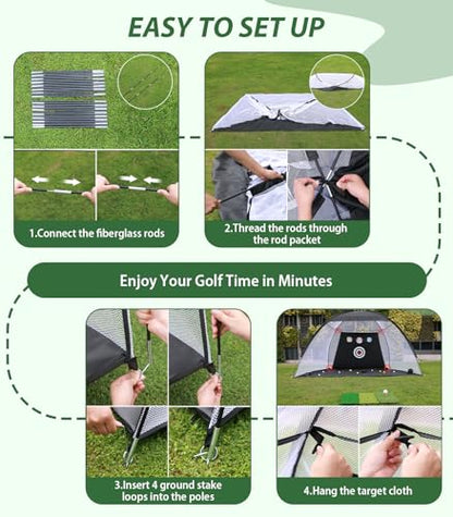 Golf Net, 10x7ft Golf Hitting Aid with Mat, Designed for Outdoor & Indoor Use, Practice Nets for Backyard Driving Real Balls, Ideal Gifts for Men Dad Husband & Golfers