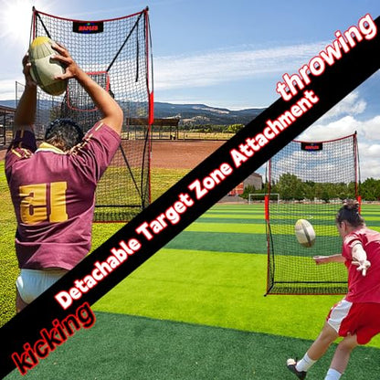 Kapler Football Kicking Net for Field Goals - 4x7FT Portable Football Net for Throwing with Target Zone Attachment and Holder Tee - Sideline Practice for Backyard Skill Improvement