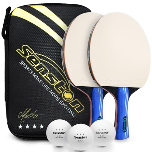 Senston Ping Pong Paddles with Carry Case, Pro Table Tennis Paddle Set of 2 with 3 Ping Pong Balls Indoor/Outdoor Play - color: Black, Red