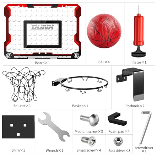 TEMI Indoor Basketball Hoop for Kids, Door Room Basketball Hoop,Mini Basketball Hoop with 4 Balls, Basketball Toys for 3 4 5 6 7 8 9 10 11 12 Year Old Boys